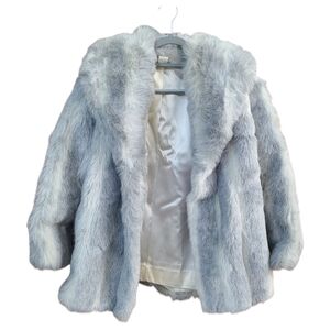 Vtg 1980s Wiman Faux Fur Coat White/Grey Silver Fox Stripes Satin Lining Vintage